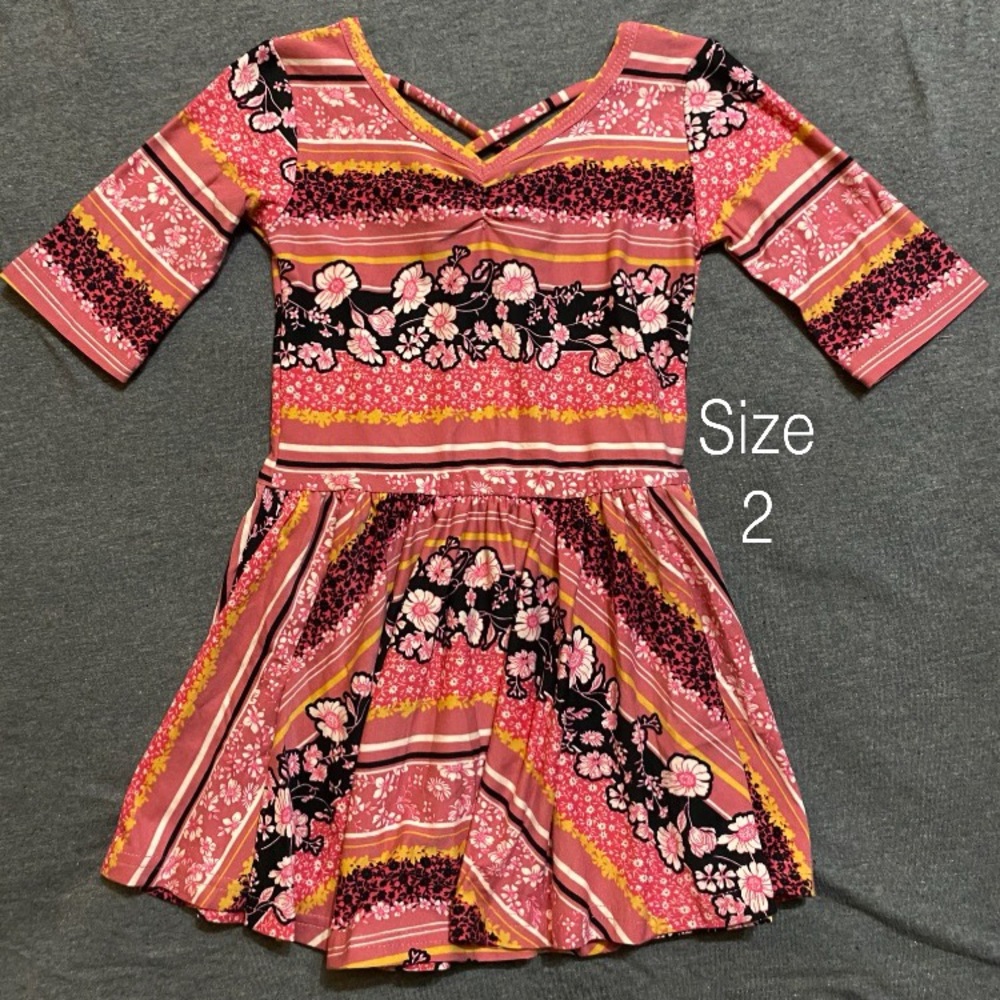 2T Pink and red hibiscus flower ballerina dress